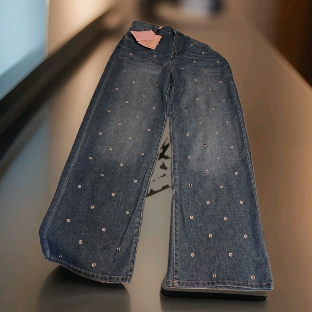 Avec Les Filles Hi Rise Wide Leg Y2K Retro Jeans NWT Grommett Metallic Size 6